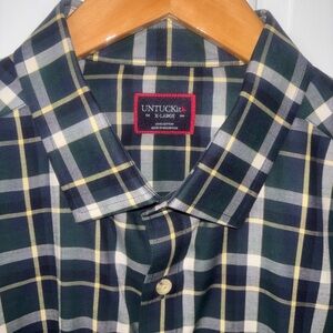 UNTUCKit Men's Navy and Yellow Plaid Shirt